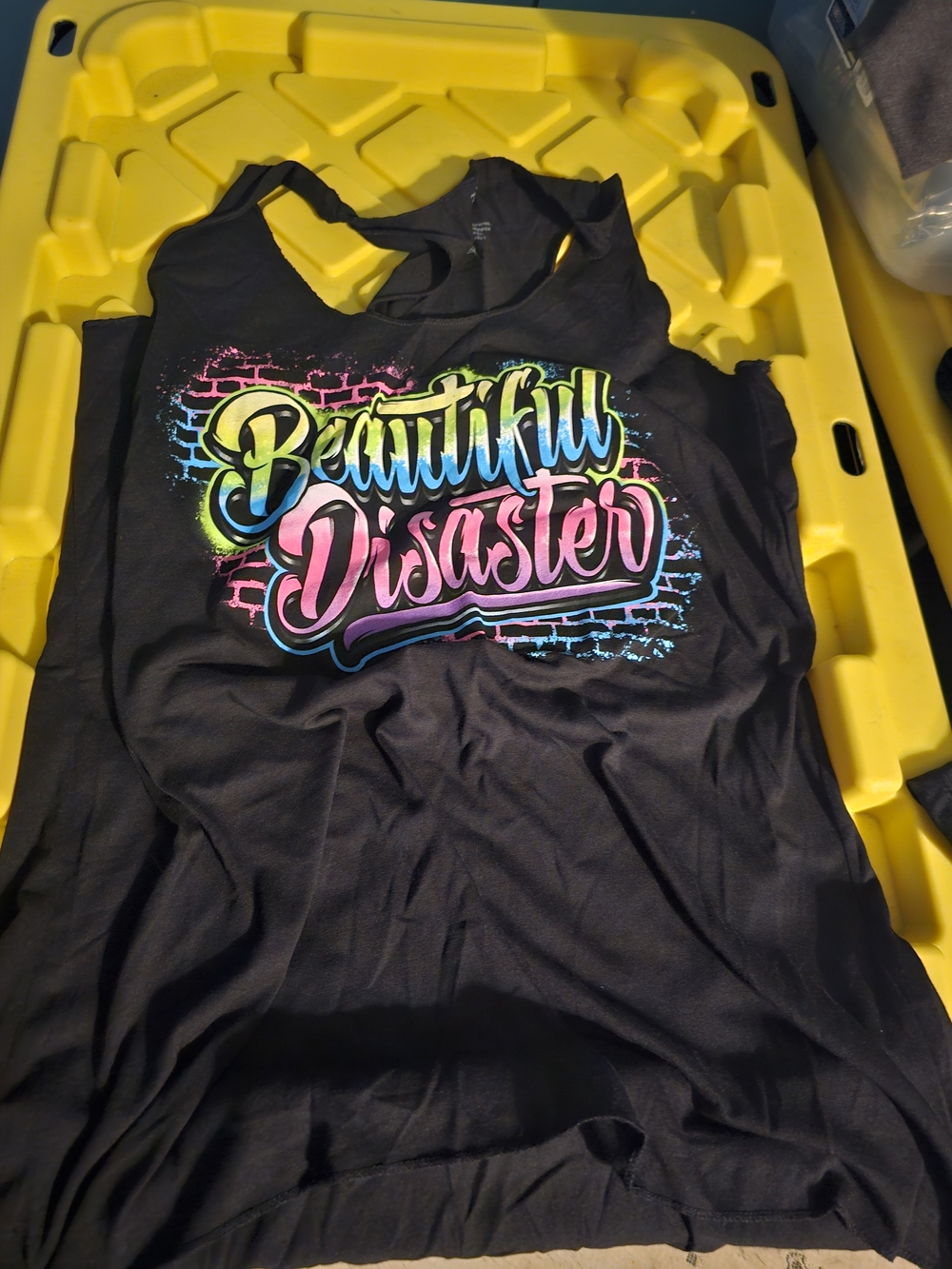 Beautiful Disaster Women's Black Graphic Tank Top - Neon Script